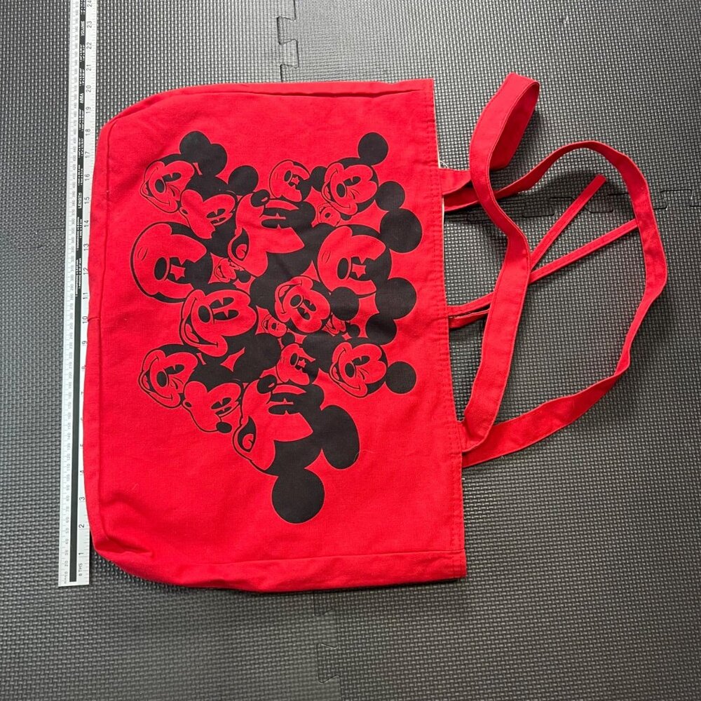 Disney Parks Mickey Mouse 1971 Canvas Tote Bag Double-Sided Red & Cream Reusable - Picture 4 of 5